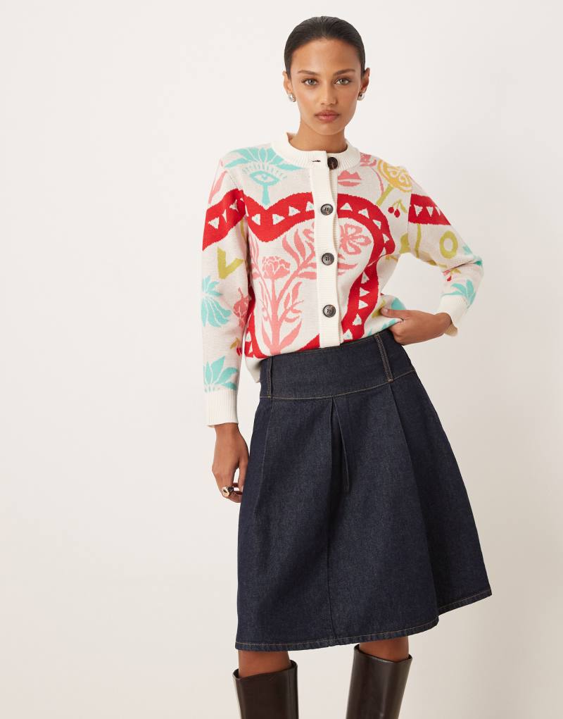 Trend indigo renkli, pileli denim midi etek.